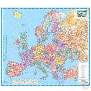 Карта почтовых индексов Европы 1:4 000 000 картон 123х108см
