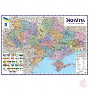 Карта Украины политико-админ. 1:1 000 000 картон/ламин/планки 150х105см